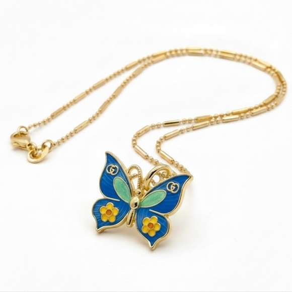 GG Butterfly Pendant On Gold Necklace - Picture 2 of 6
